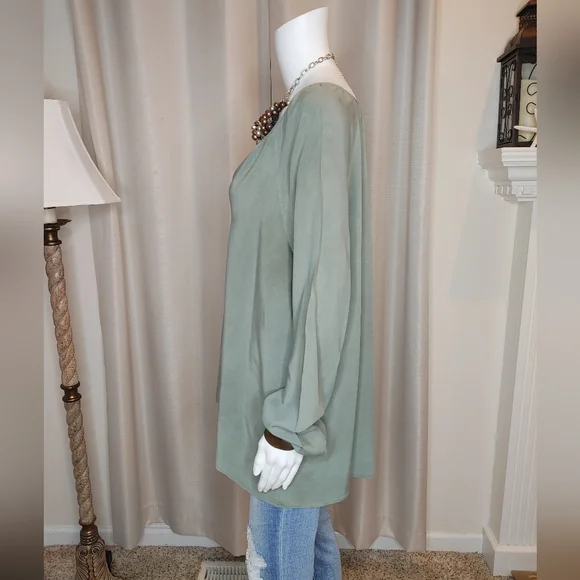 ANTHROPOLOGIE LA VI BY SAM & LAVI Riverwalk Buttondown Top, Green M - Picture 9 of 14